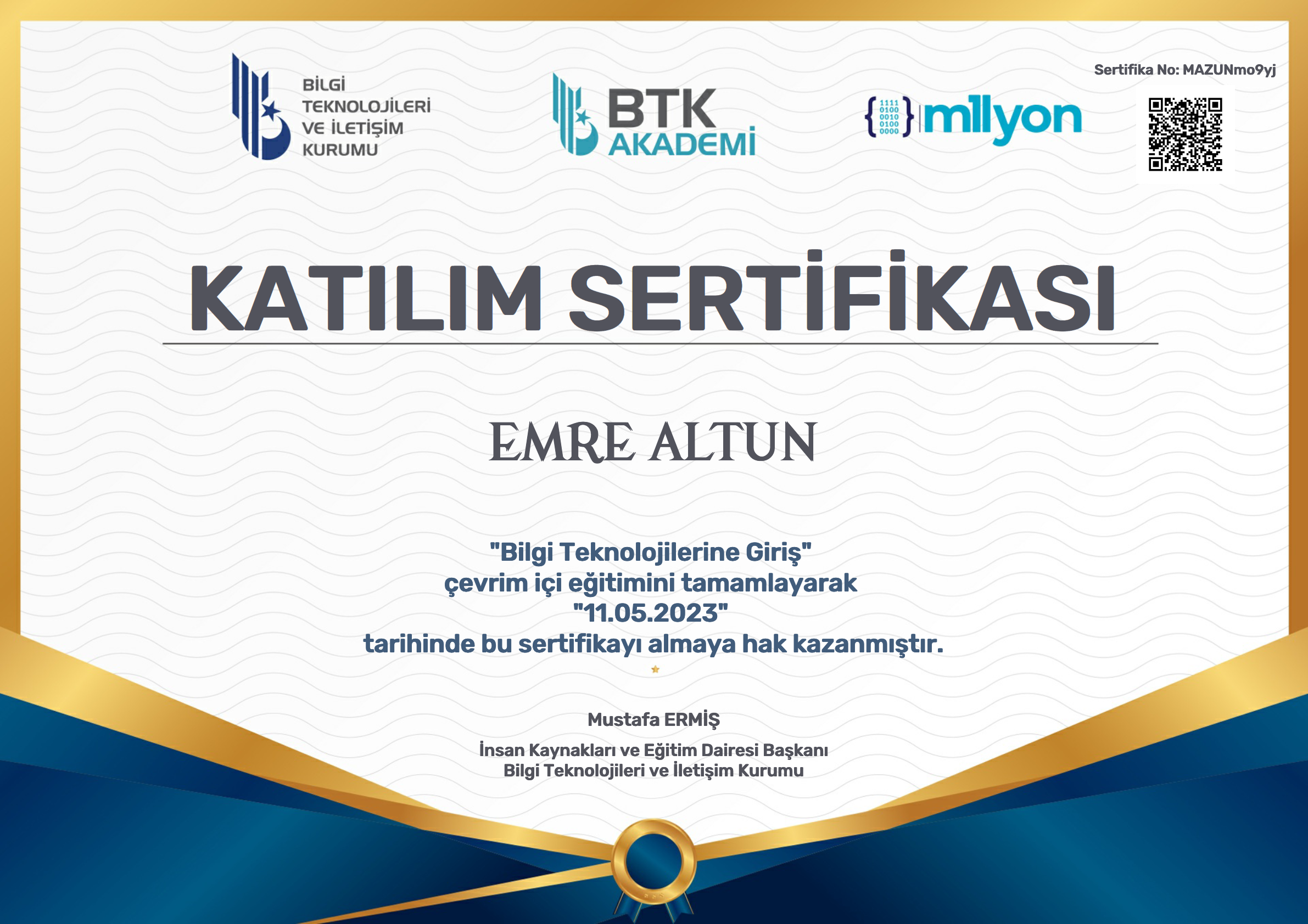 Bilgi Teknolojilerine Giris - BTK Akademi - Emre Altun Sertifika - altunemre.com